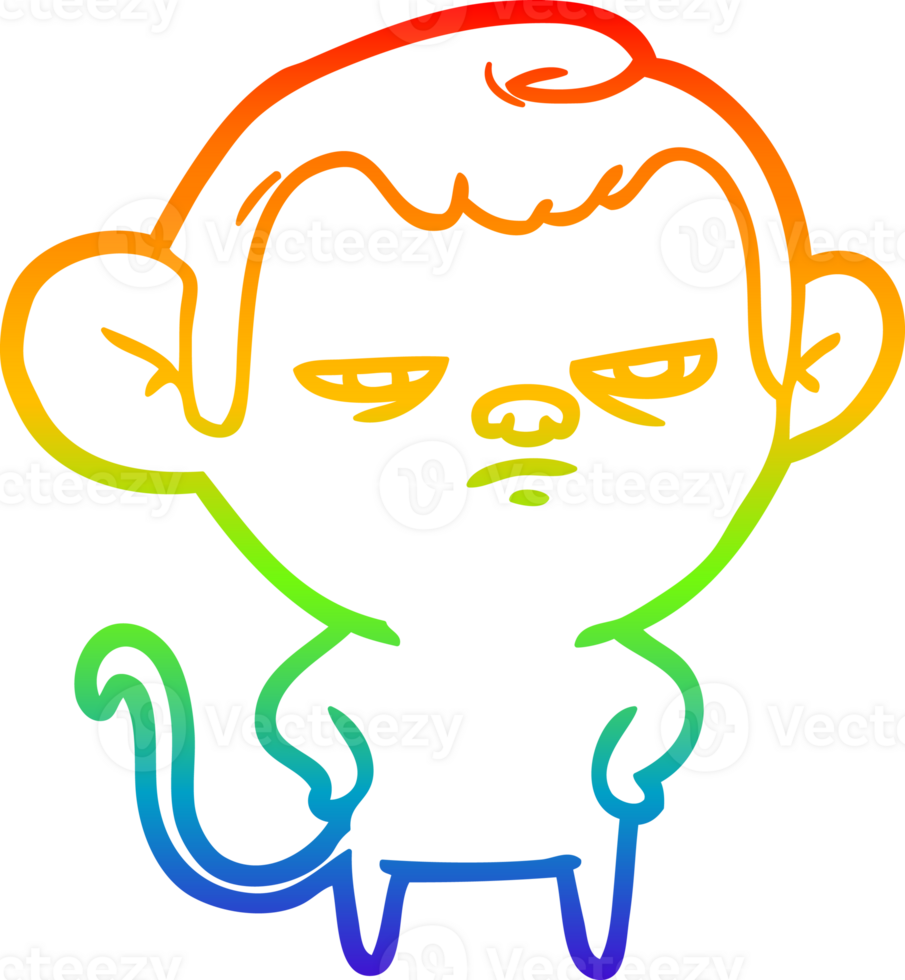 rainbow gradient line drawing of a cartoon monkey png