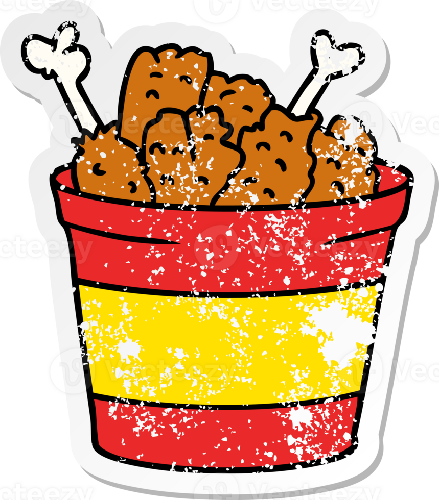 hand drawn distressed sticker cartoon doodle bucket of fried chicken png