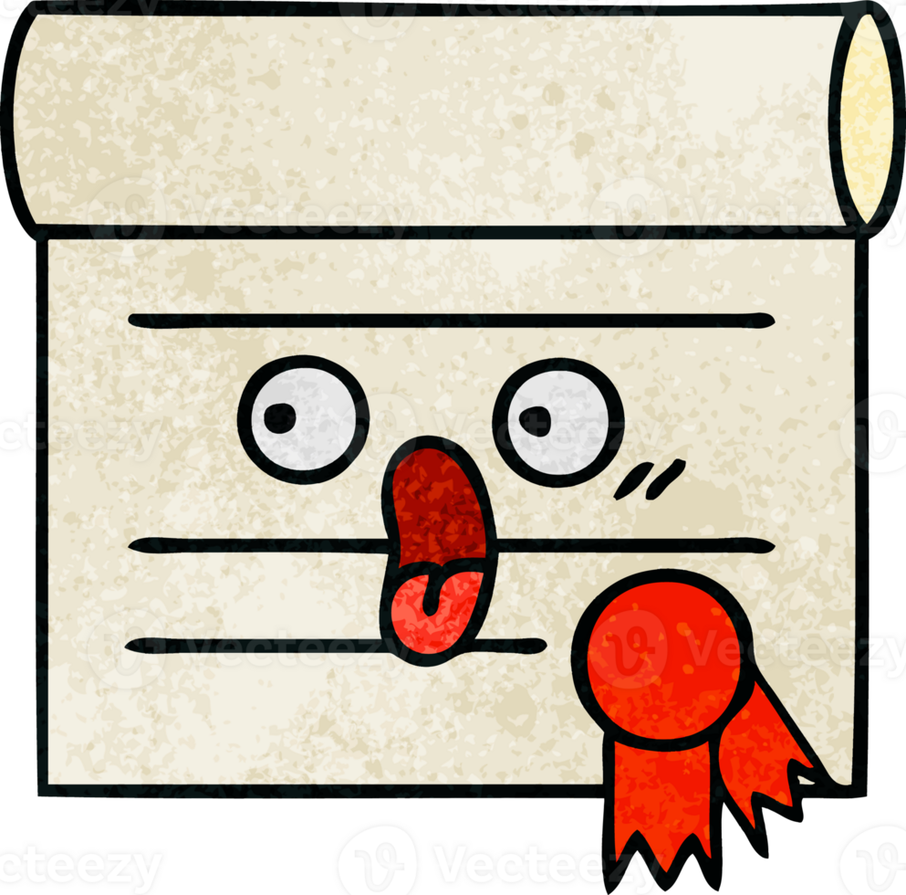 retro grunge texture cartoon of a certificate png