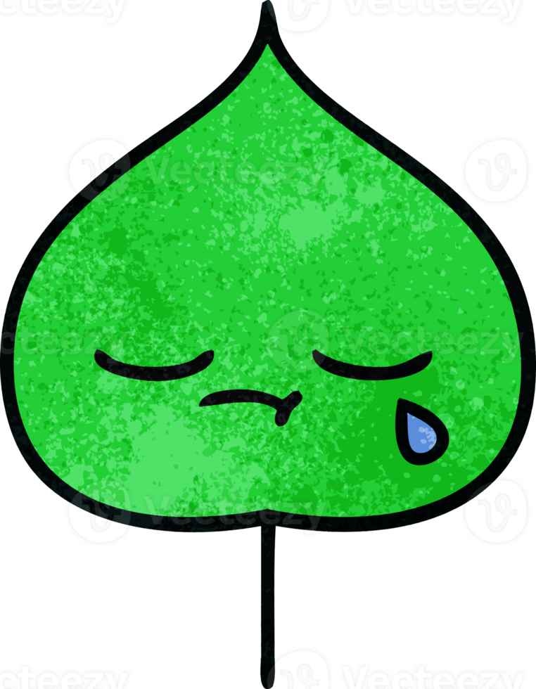 retro grunge texture cartoon of a expressional leaf png