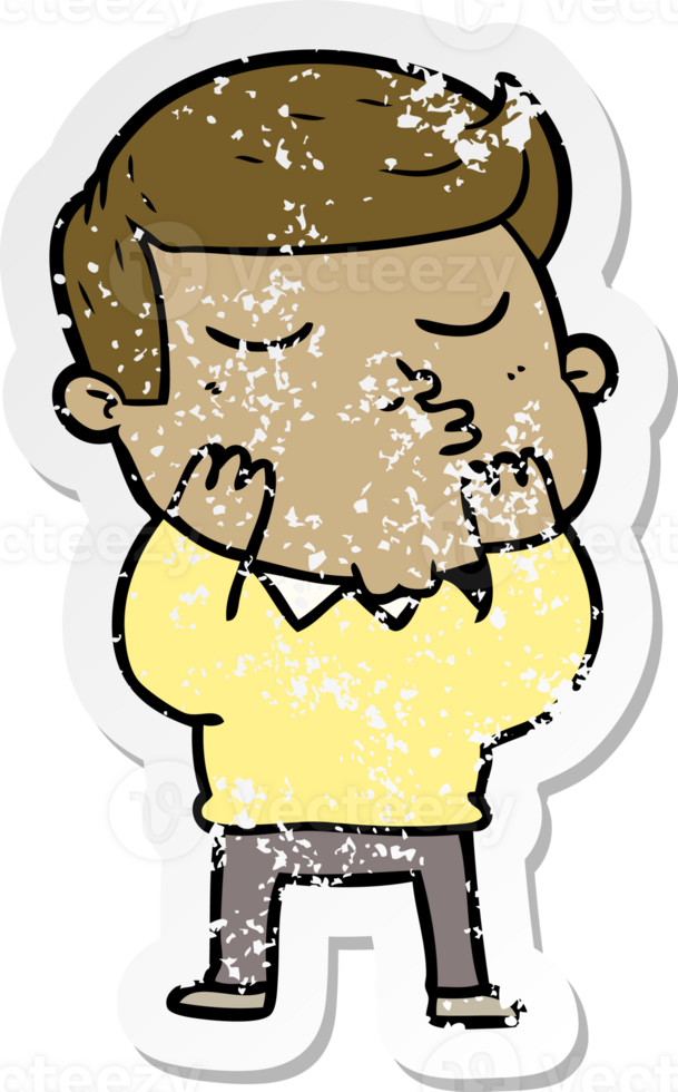 distressed sticker of a cartoon model guy pouting png