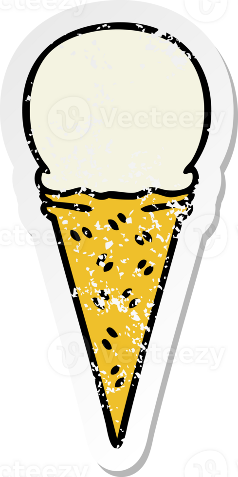 distressed sticker of a quirky hand drawn cartoon vanilla ice cream cone png