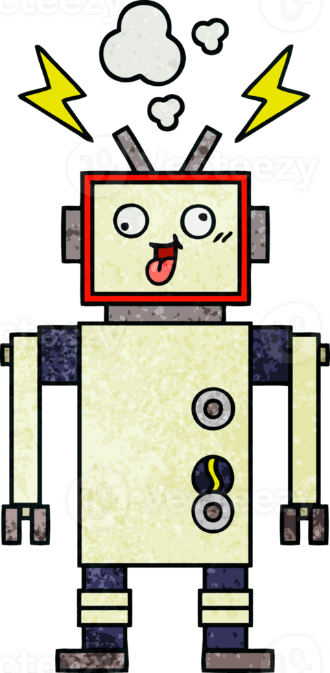 retro grunge texture cartoon of a crazy broken robot png