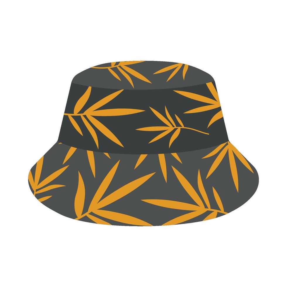 Summer Panama hat gray with orange leaves. Sun protection, beach accessory. Isolated illustration for your design vector
