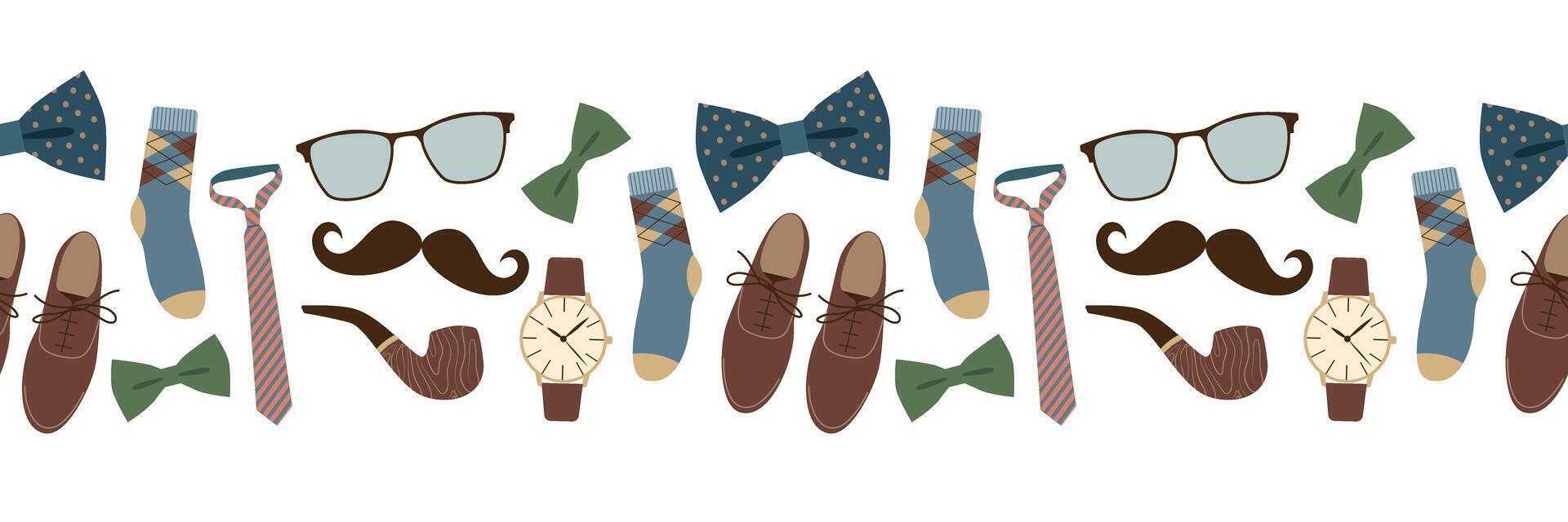 Father's day seamless border. Men's clothing and accessories. Isolated illustration for holiday design vector
