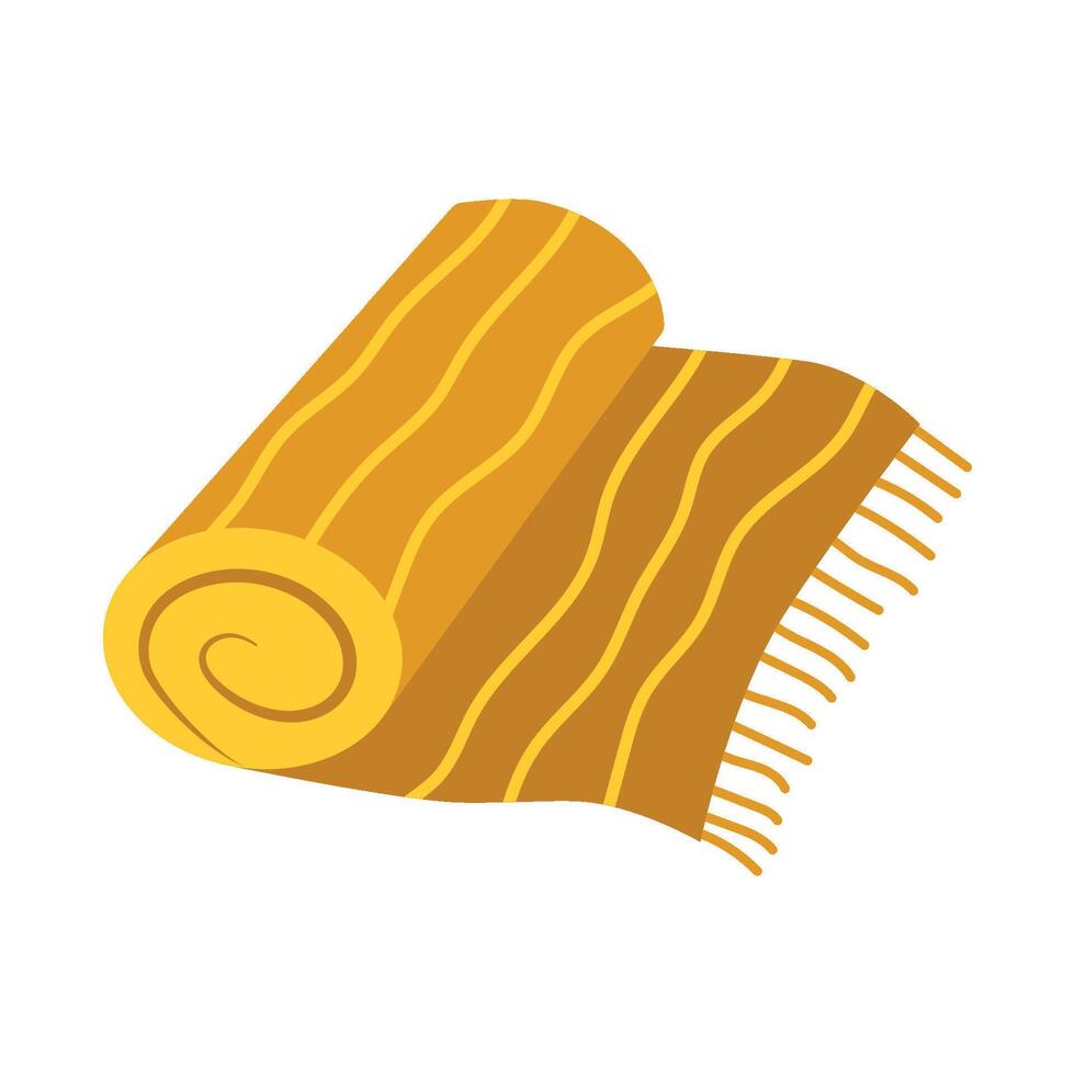 Striped fringed beach towel, rolled up. Isolated illustration for summer design. vector