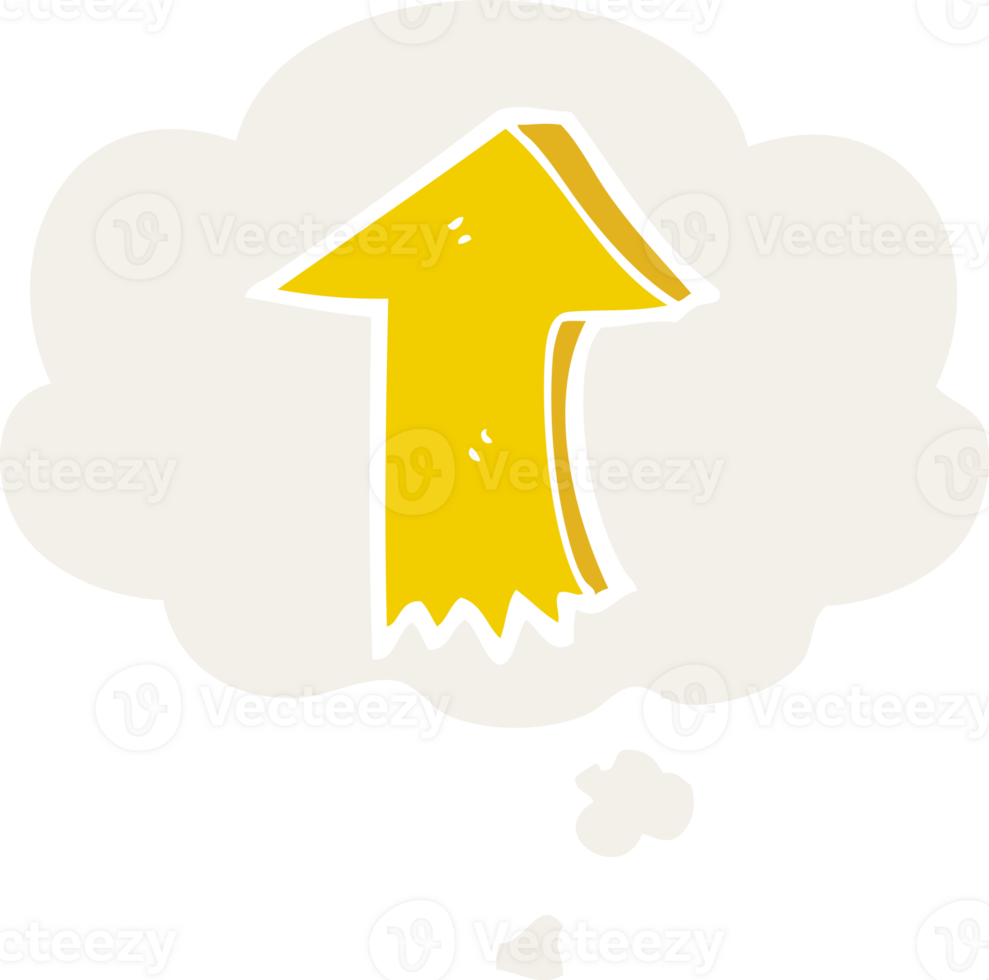 cartoon pointing arrow with thought bubble in retro style png