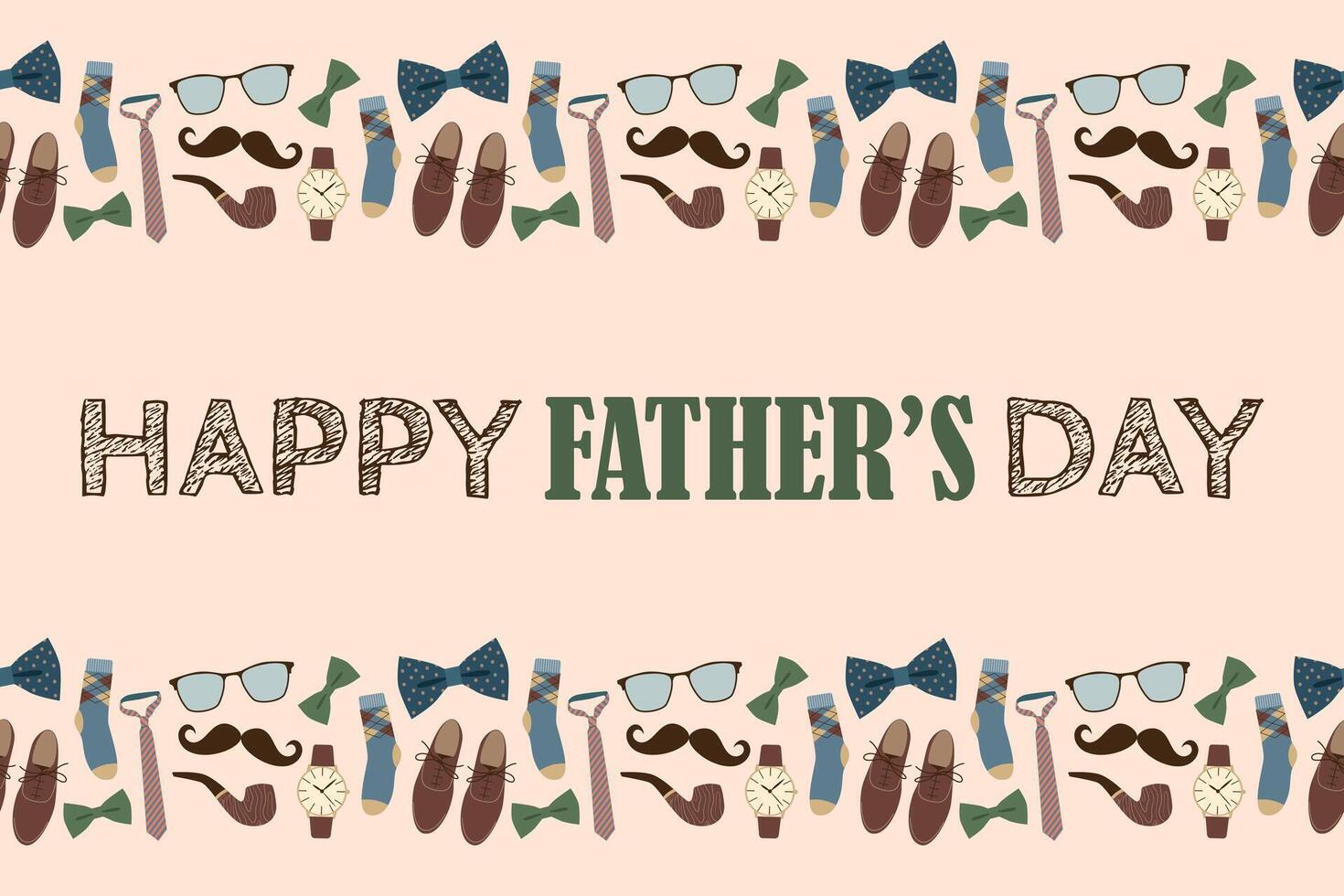 Father's day banner with seamless border. Men's clothing and accessories. Greeting card, holiday concept. vector