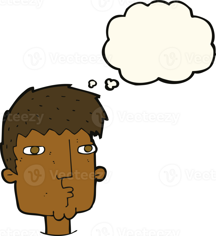 cartoon curious man with thought bubble png