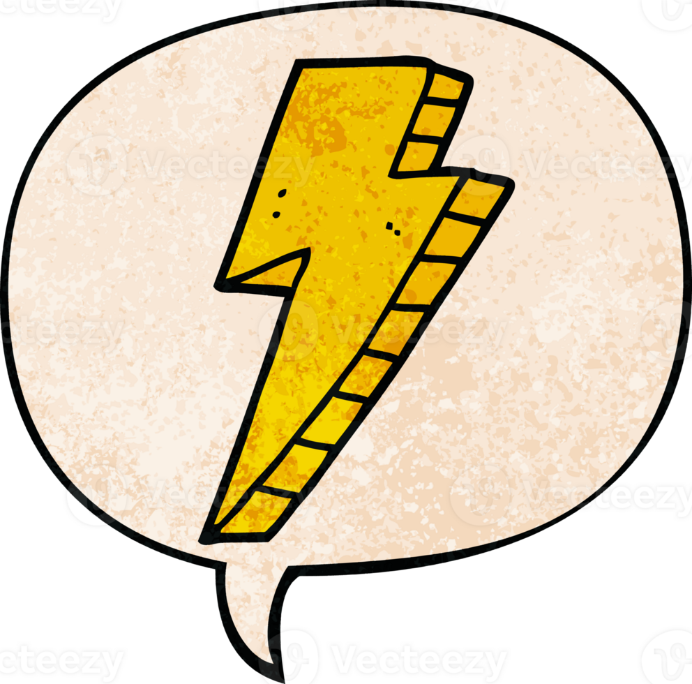 cartoon lightning bolt with speech bubble in retro texture style png