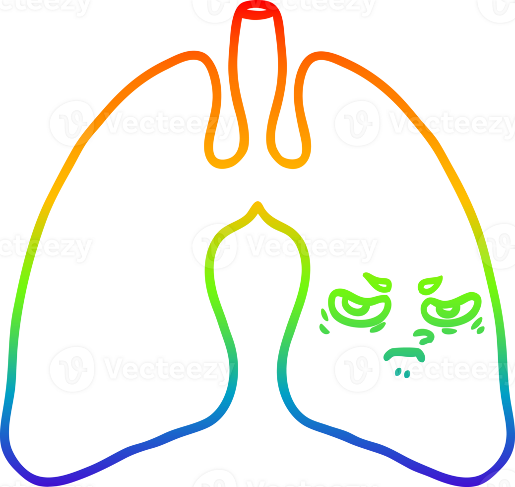 rainbow gradient line drawing of a cartoon lungs png