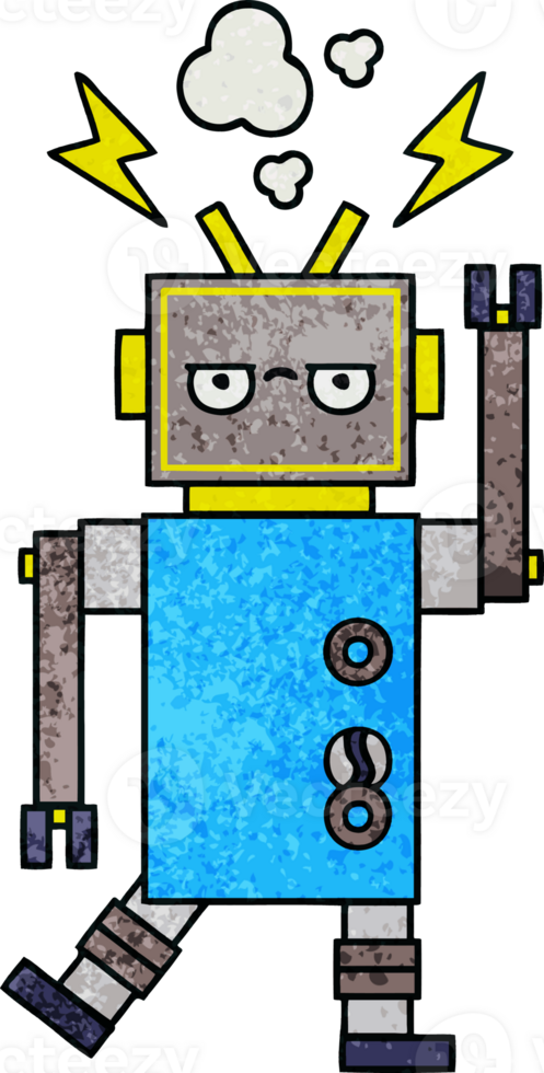 retro grunge texture cartoon of a malfunctioning robot png