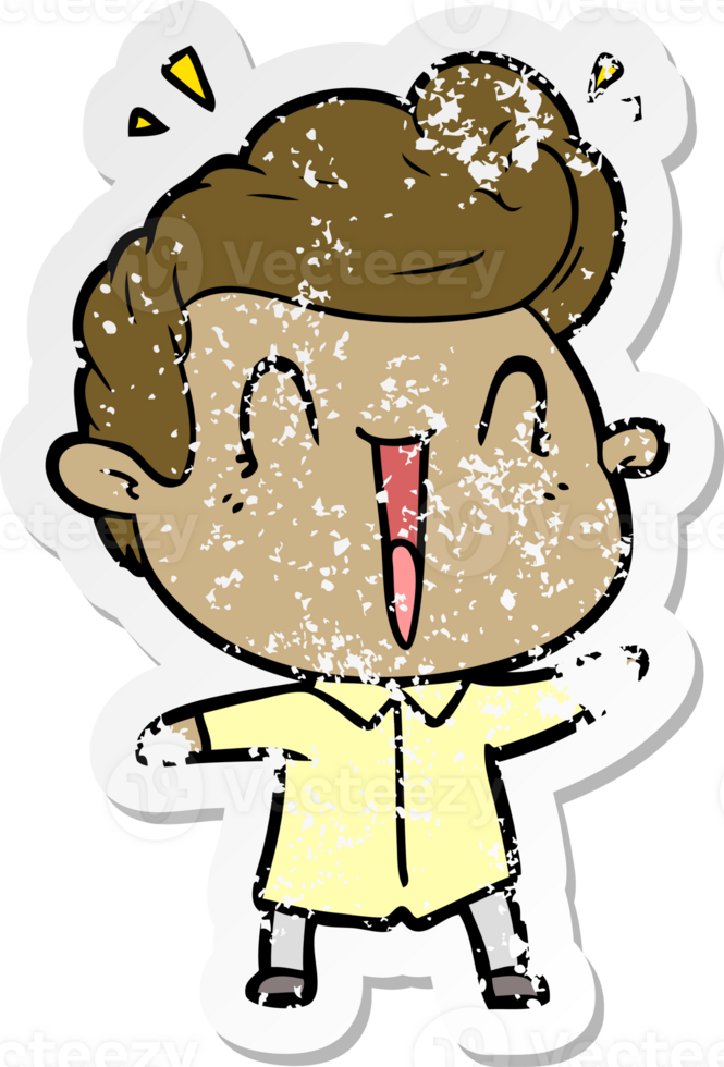 distressed sticker of a cartoon excited man png