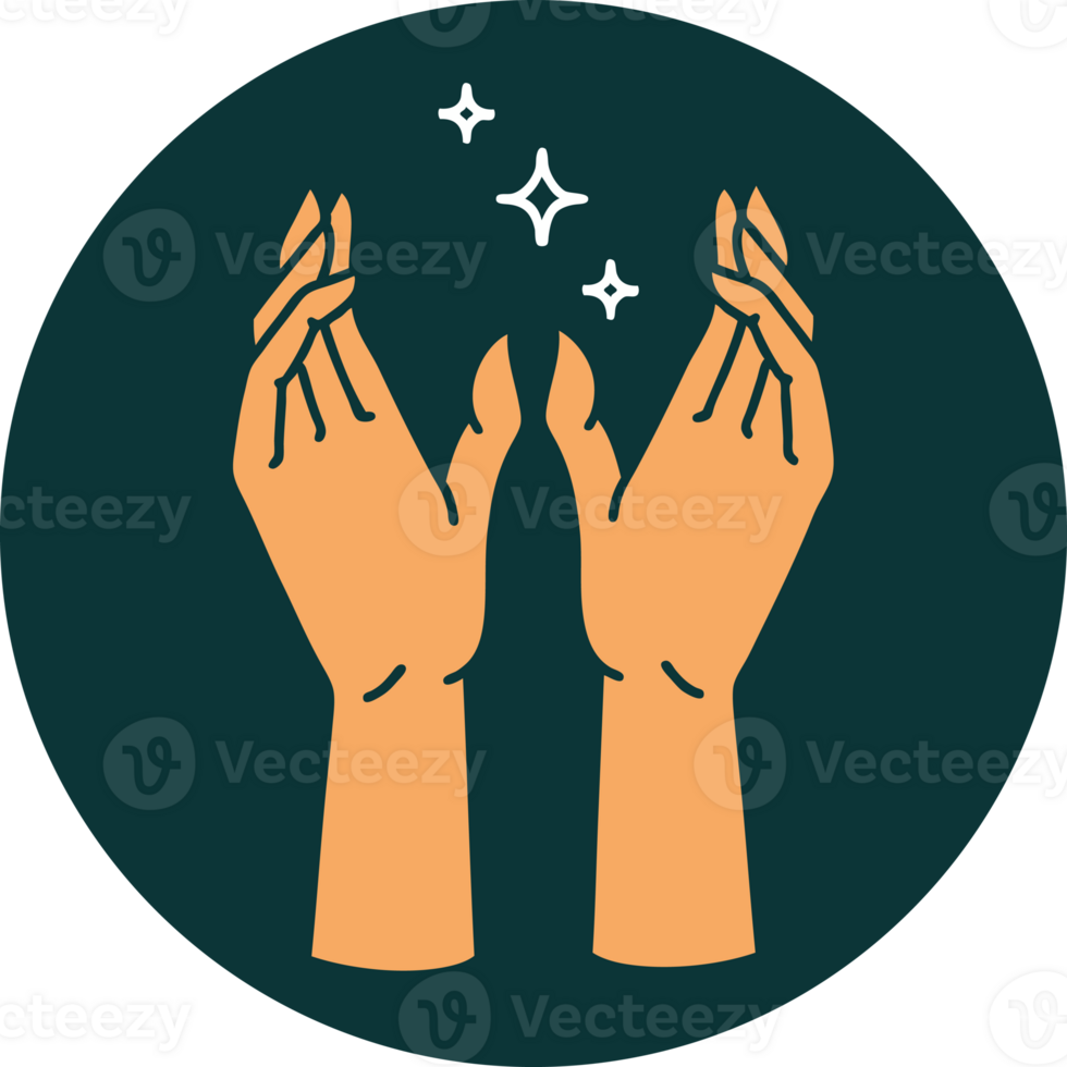 iconic tattoo style image of mystic hands png