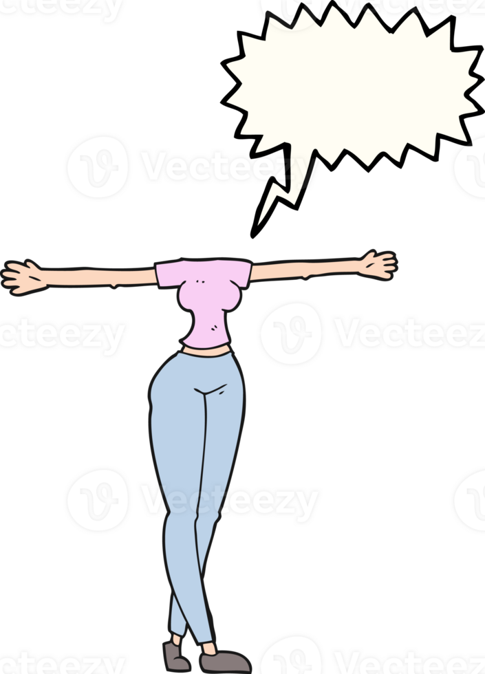 hand drawn speech bubble cartoon female body with wide arms png