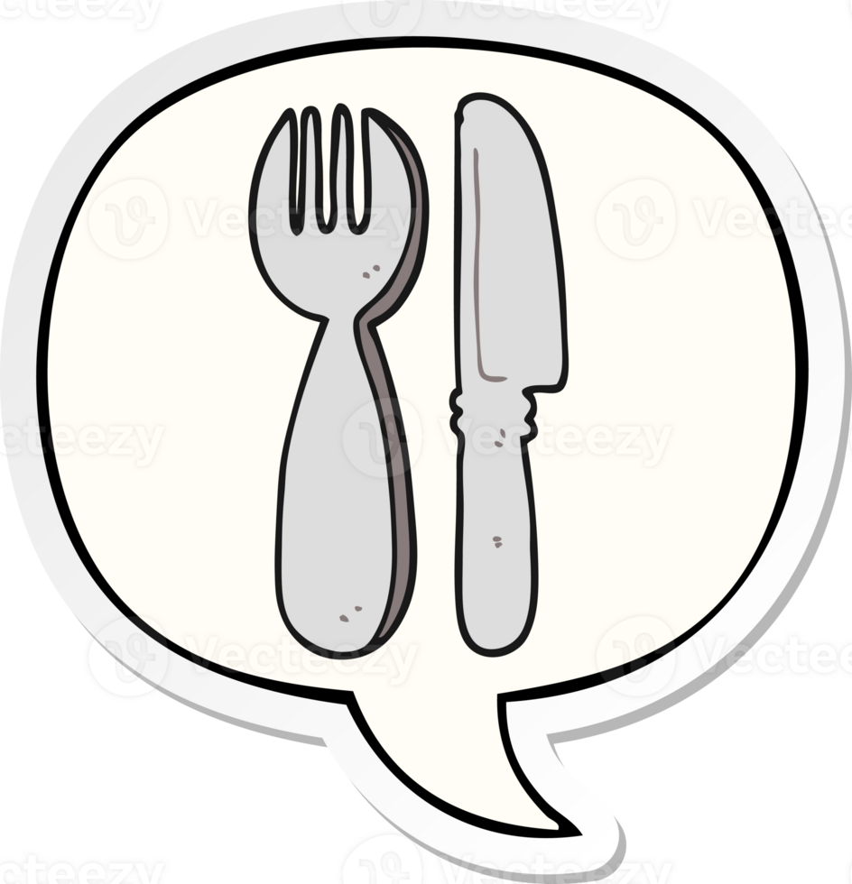 cartoon knife and fork with speech bubble sticker png