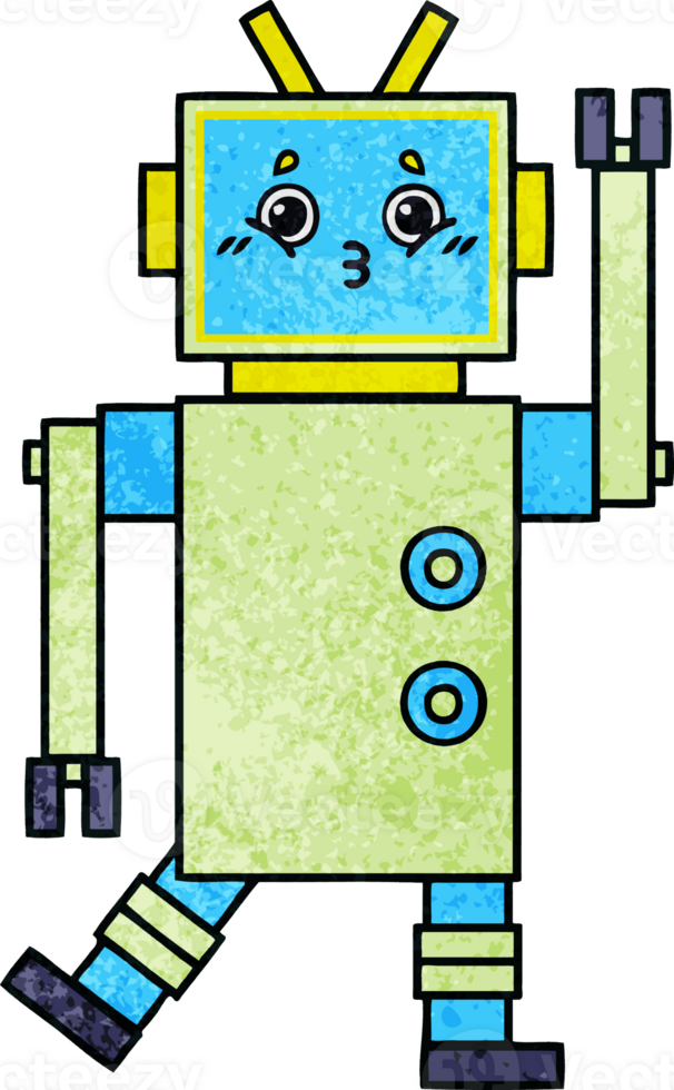 retro grunge texture cartoon of a robot png