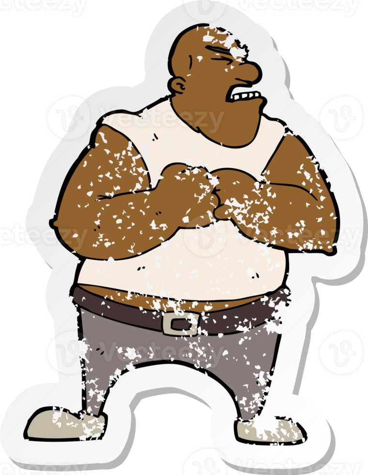 retro distressed sticker of a cartoon violent man png