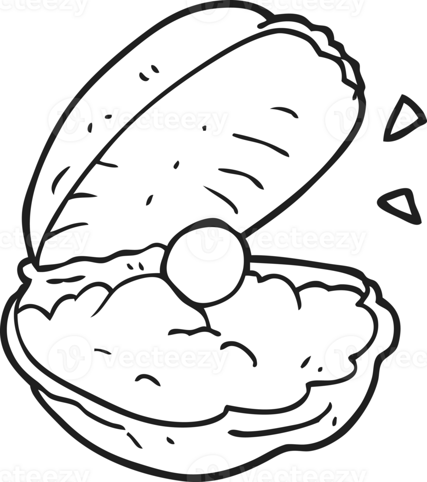 hand drawn black and white cartoon oyster with pearl png