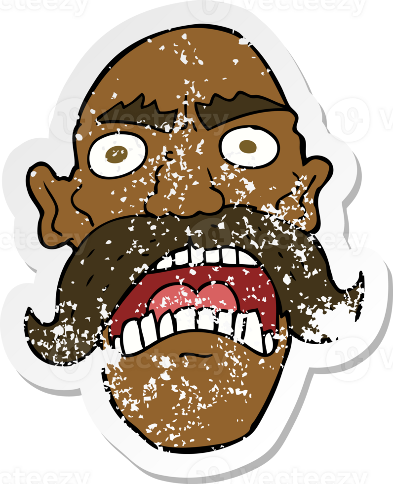 retro distressed sticker of a cartoon angry old man png
