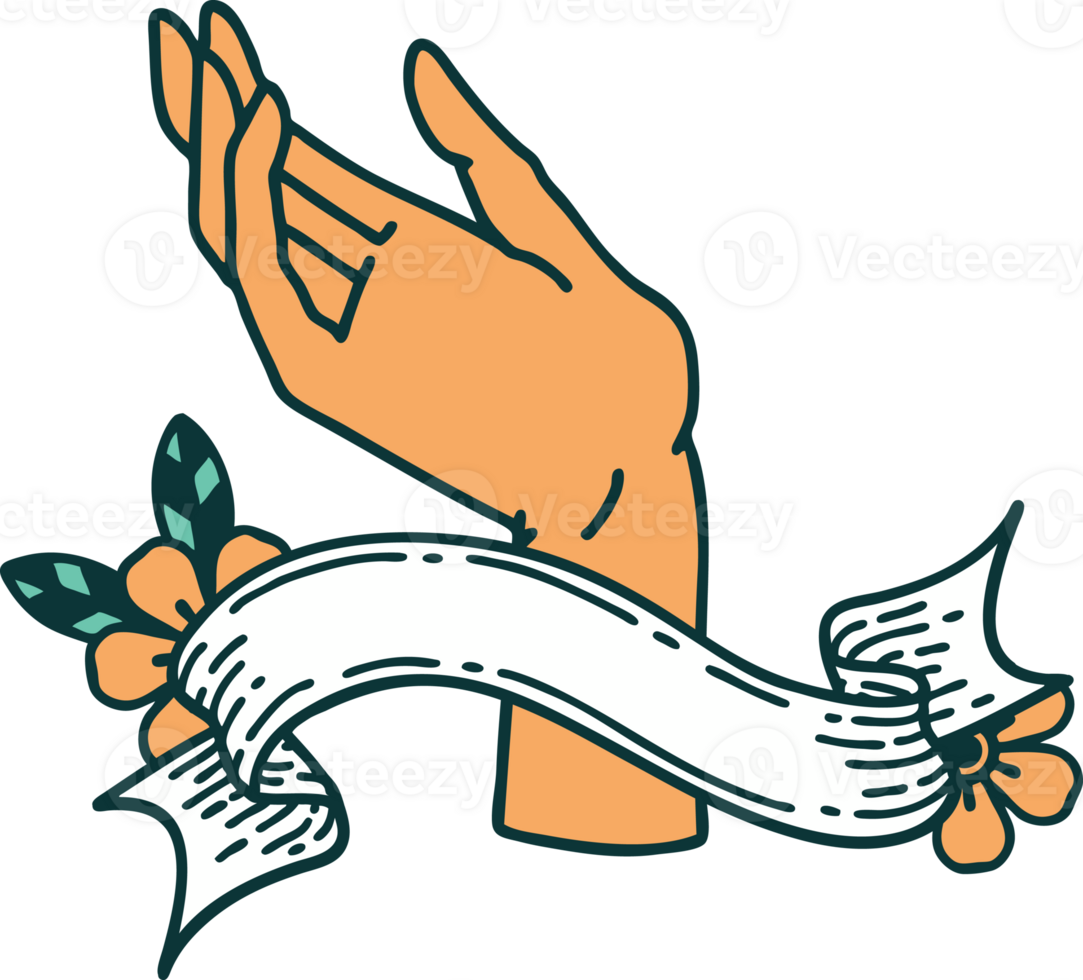 traditional tattoo with banner of a hand png