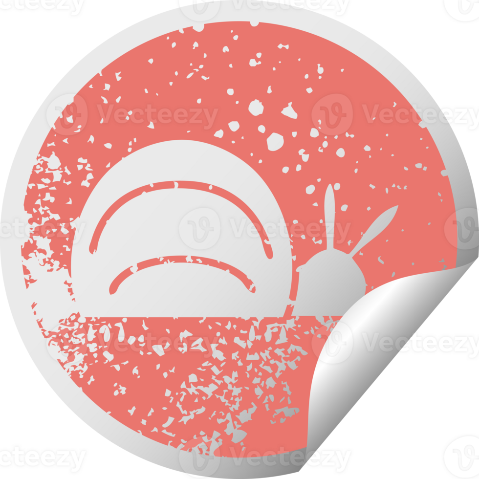 distressed circular peeling sticker symbol of a green bug png