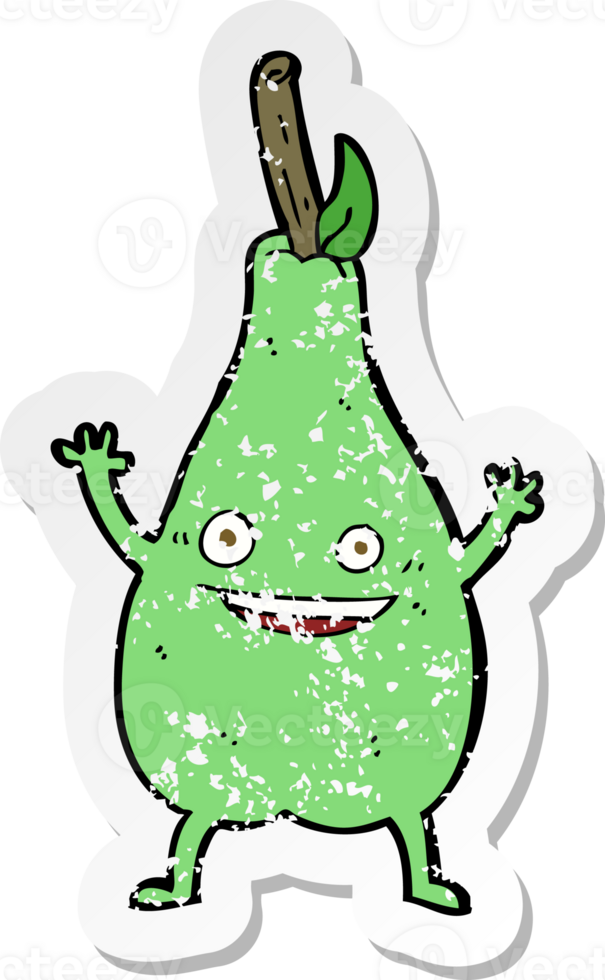 retro distressed sticker of a cartoon happy pear png