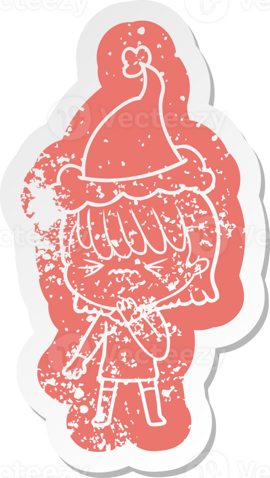 knäppa tecknad serie bedrövad klistermärke av en flicka beklaga en misstag bär santa hatt png