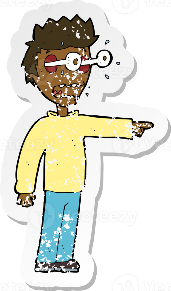 retro distressed sticker of a cartoon man with popping out eyes png