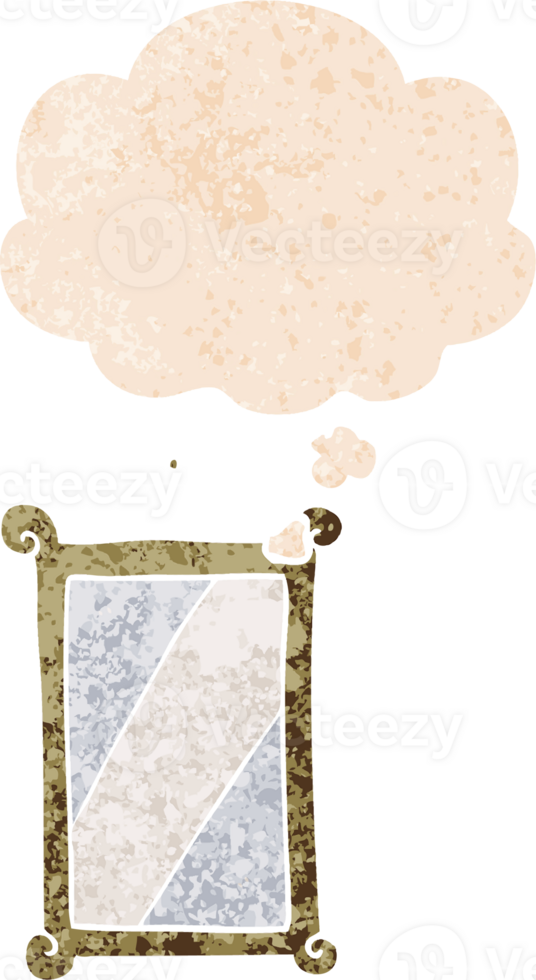 cartoon mirror with thought bubble in grunge distressed retro textured style png