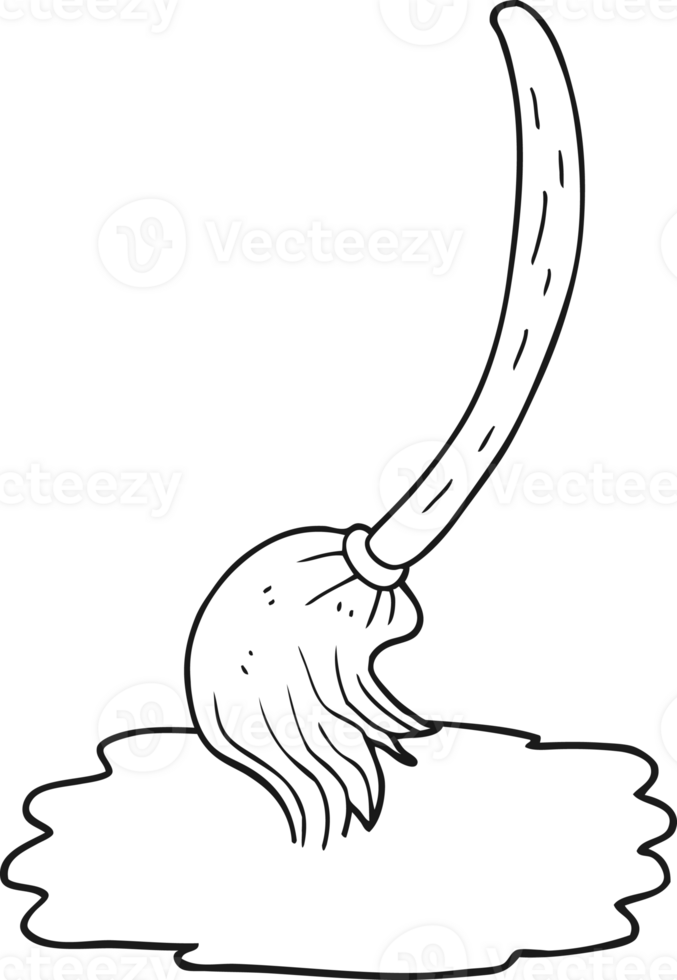 hand drawn black and white cartoon mop png