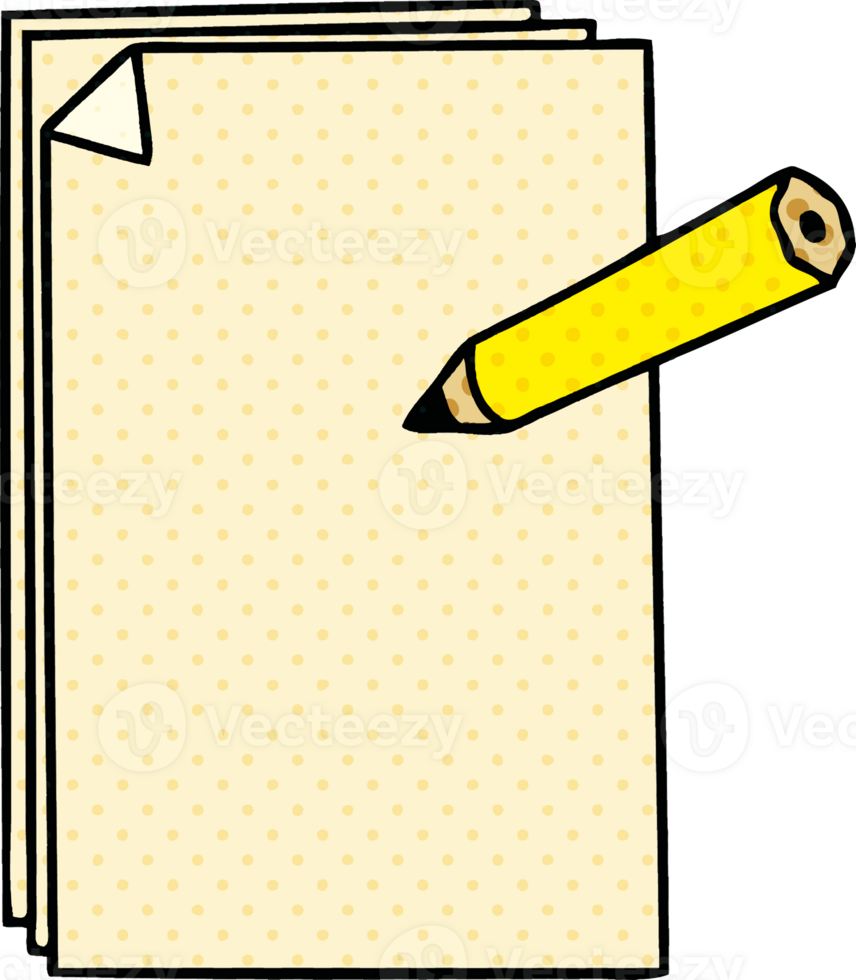 comic book style quirky cartoon paper and pencil png