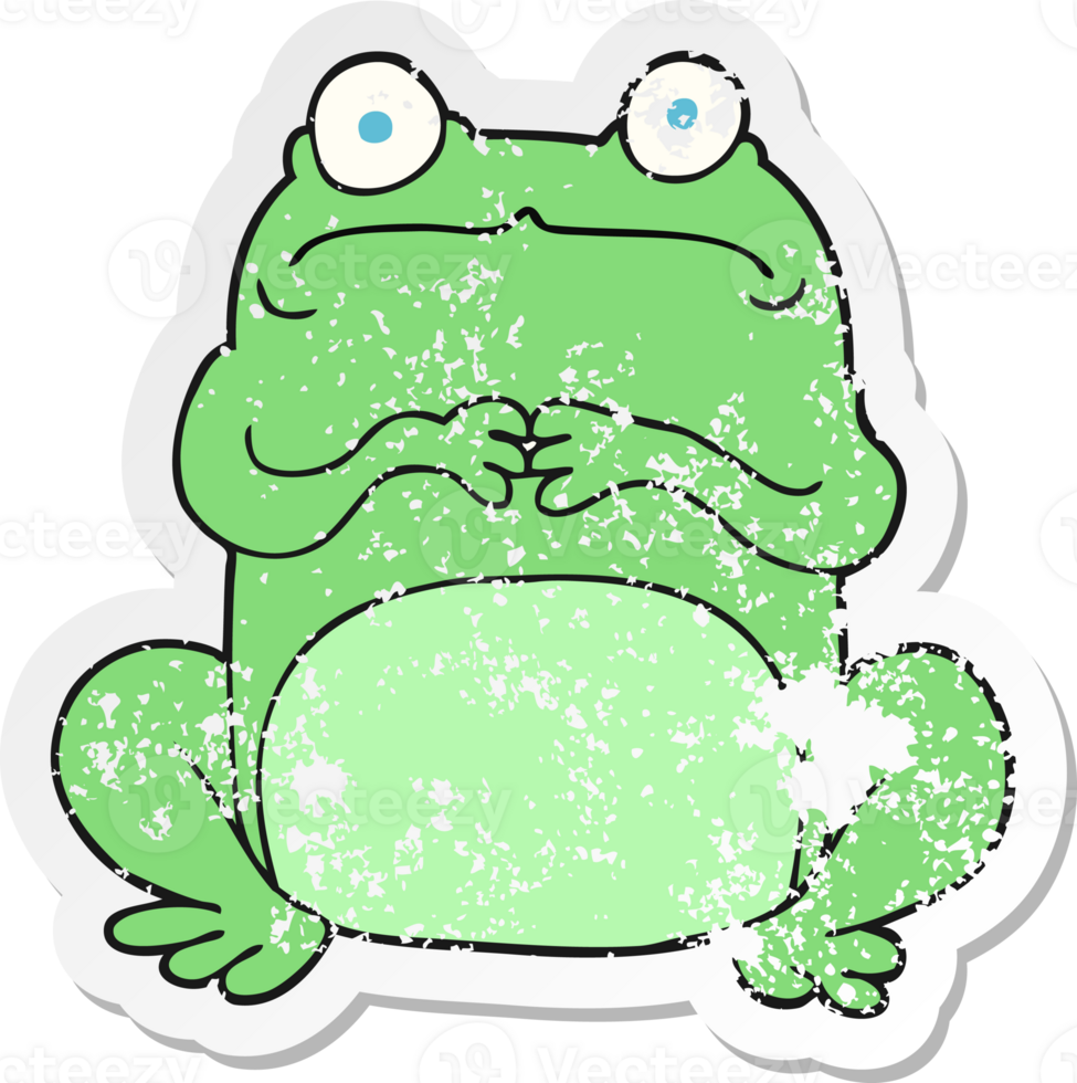 retro distressed sticker of a cartoon nervous frog png