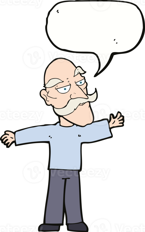 cartoon old man spreading arms wide with speech bubble png
