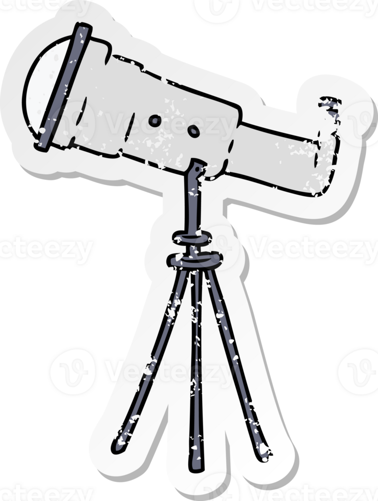 hand drawn distressed sticker cartoon doodle of a large telescope png