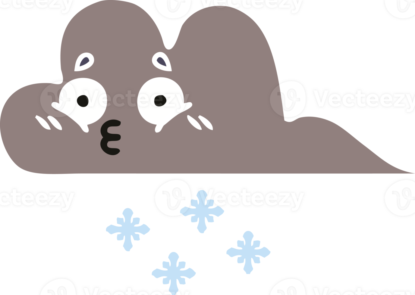 flat color retro cartoon of a storm snow cloud png