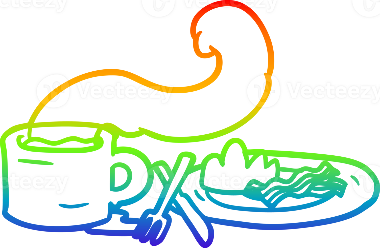 rainbow gradient line drawing of a breakfast of coffee and bacon png