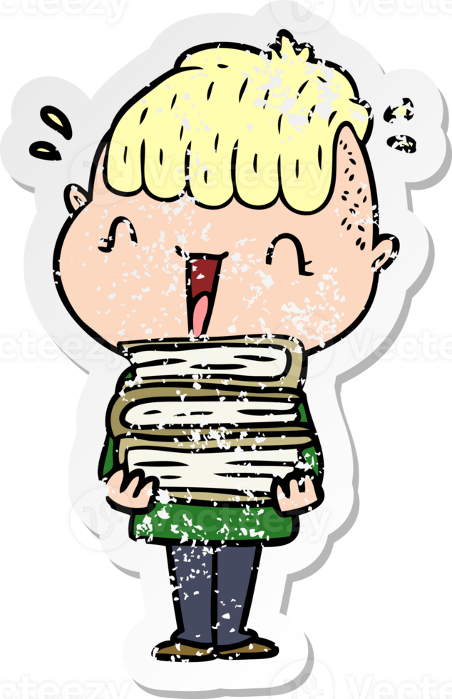 distressed sticker of a cartoon happy boy surprised png