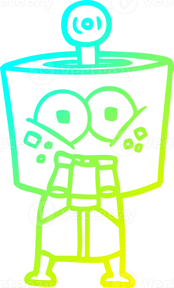 cold gradient line drawing of a happy cartoon robot png