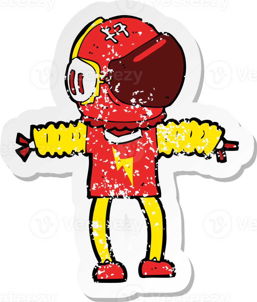 retro distressed sticker of a cartoon astronaut png