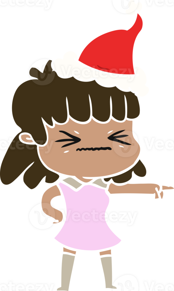 hand drawn flat color illustration of a woman wearing santa hat png