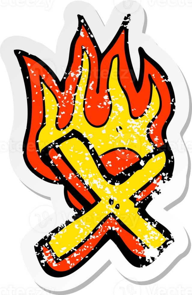 retro distressed sticker of a cartoon flaming letter png