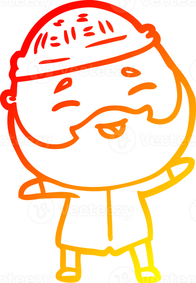 warm gradient line drawing of a cartoon happy bearded man png