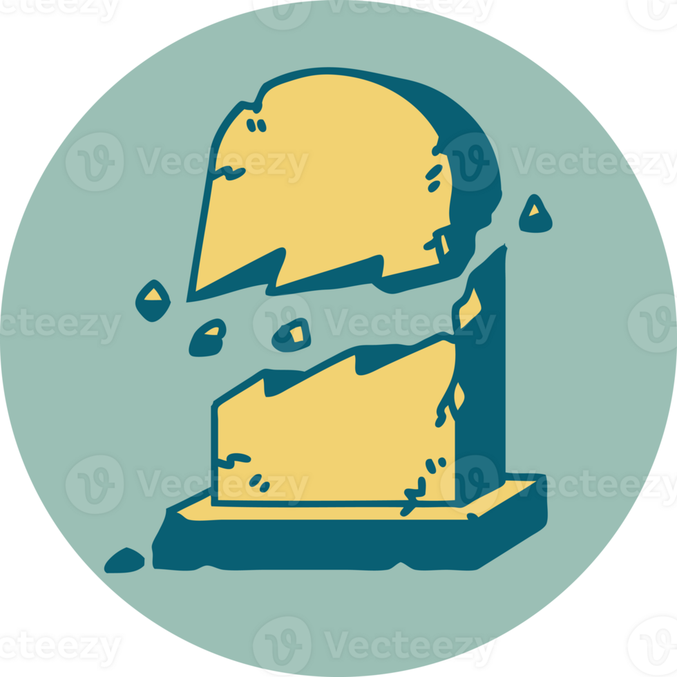 iconic tattoo style image of a broken grave stone png