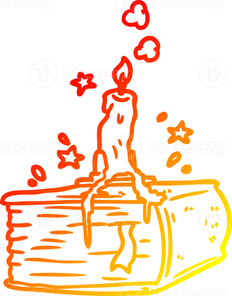 warm gradient line drawing of a spooky spellbook with dribbling candle png