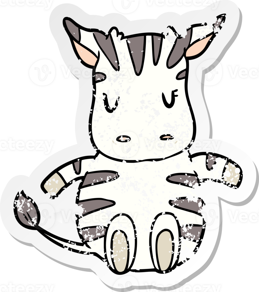 distressed sticker of a cartoon zebra png
