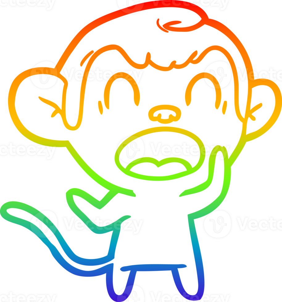 rainbow gradient line drawing of a shouting cartoon monkey png
