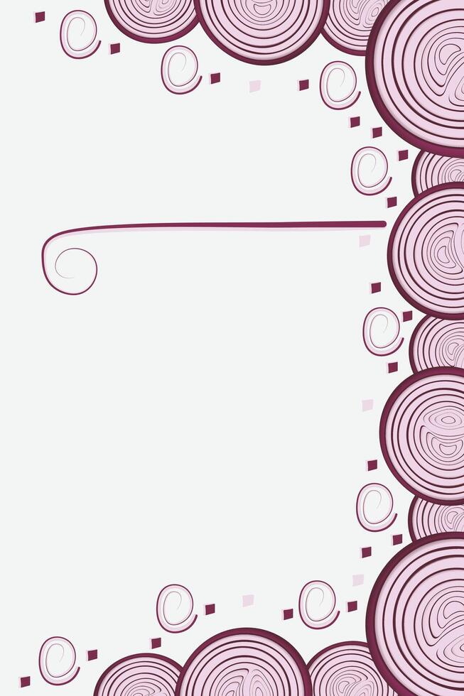 Border of red onion sliced with rings. Onion frame vector