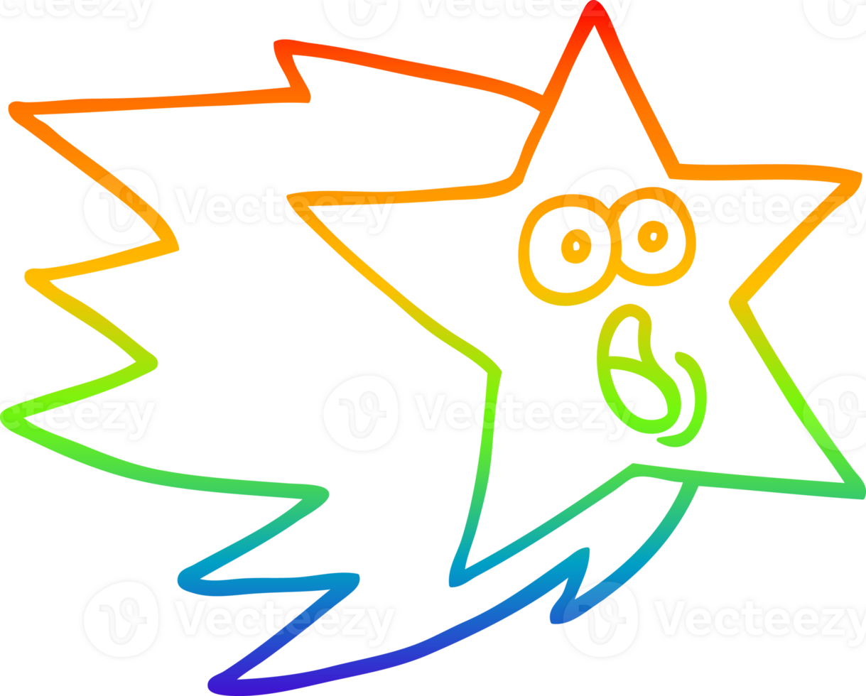 rainbow gradient line drawing of a cartoon shooting star png