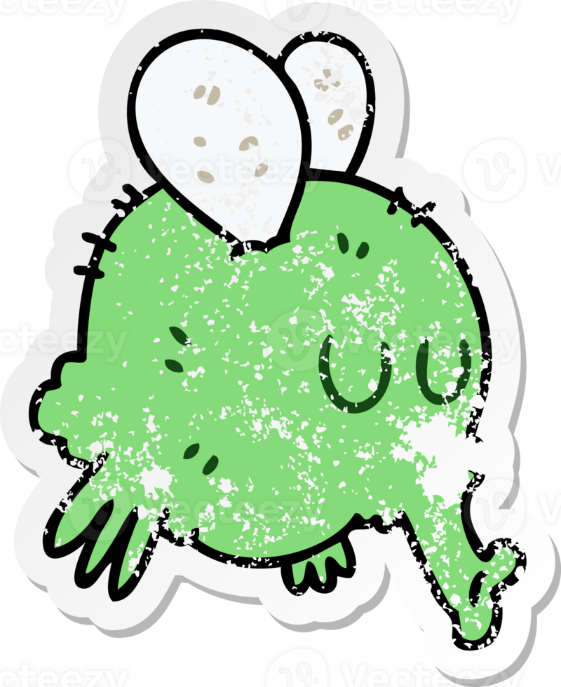 distressed sticker of a quirky hand drawn cartoon fly png